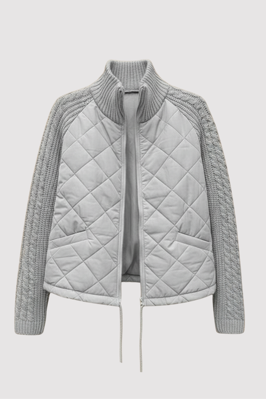 Damen Steppjacke Langarm Strickärmel Hoher Kragen Regular Fit Freizeit Übergangsjacke