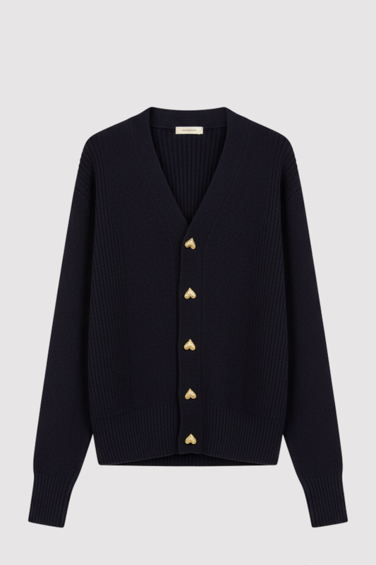 Damen Strickjacke Regular Fit V-Ausschnitt Herzknöpfe Strick Weich Alltag Elegant Büro Freizeit