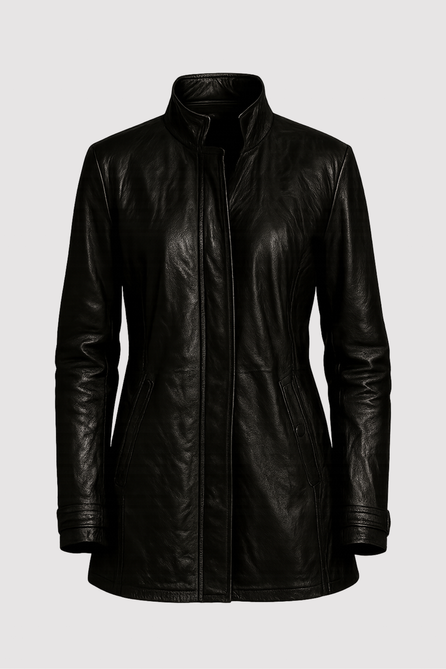 Damen Kunstlederjacke Langarm Regular Fit Reißverschluss Einfarbig Freizeit Übergangsjacke Elegant Casual