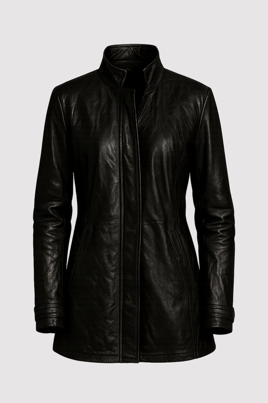 Damen Kunstlederjacke Langarm Regular Fit Reißverschluss Einfarbig Freizeit Übergangsjacke Elegant Casual