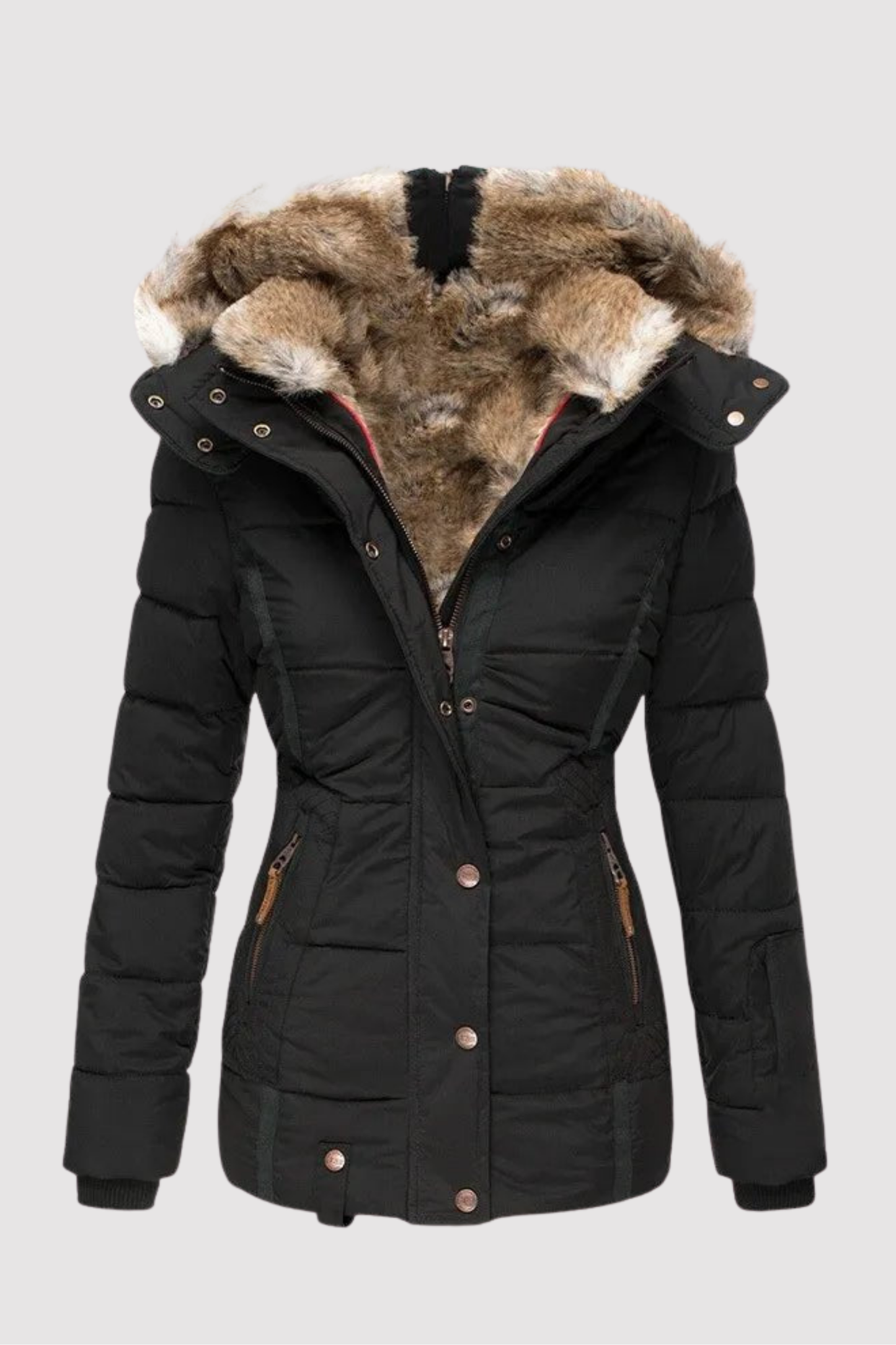 Damen Winterparka Regular Fit Warm Gefüttert Kapuze Kunstfellbesatz Tailliert Alltag Freizeit Winter