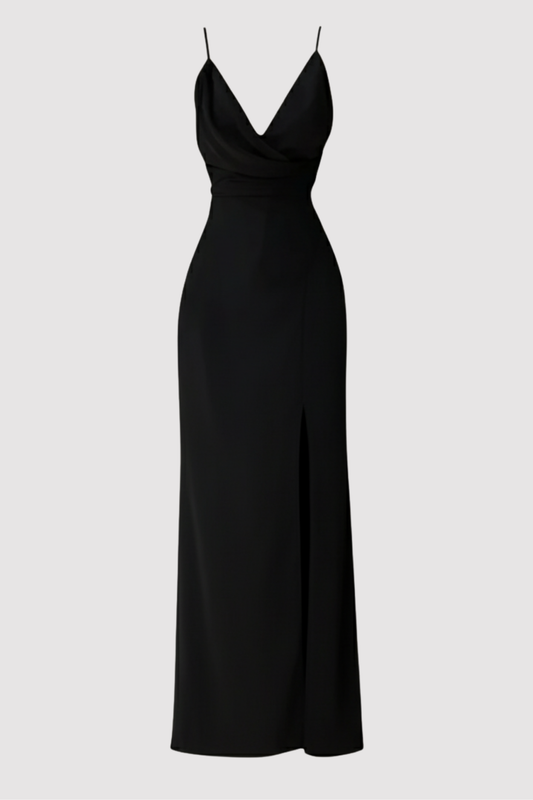 Damen Maxikleid Schlitz drapiert figurbetont fließend elegante Passform