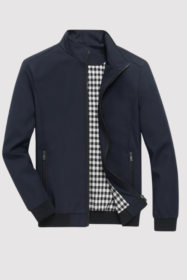 Herren Jacke Langarm Reißverschluss Regular Fit Leicht Kariertes Innenfutter Freizeit Übergangsjacke