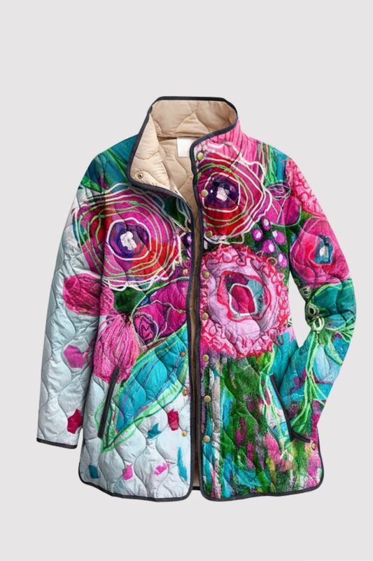Damen Jacke Blumenmuster Regular Fit Weich Leicht Übergangsjacke Freizeit Alltag Elegant