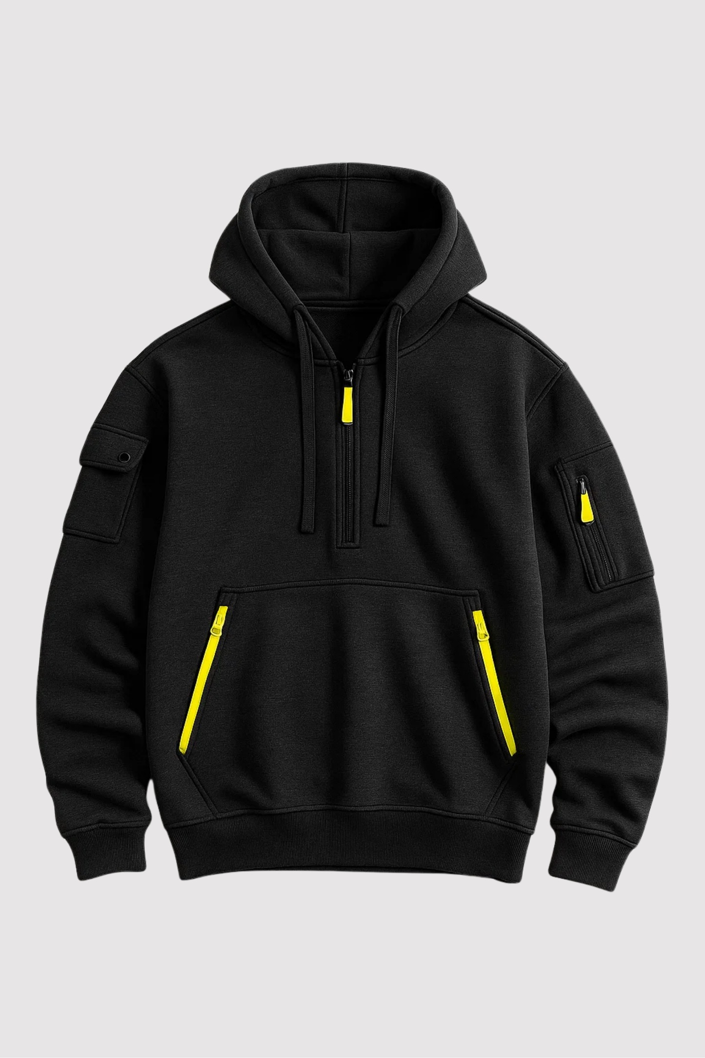 Herren Kapuzenpullover Regular Fit Mehrfachtaschen Reißverschluss Kontrastdetails Casual Alltag Outdoor Hoodie