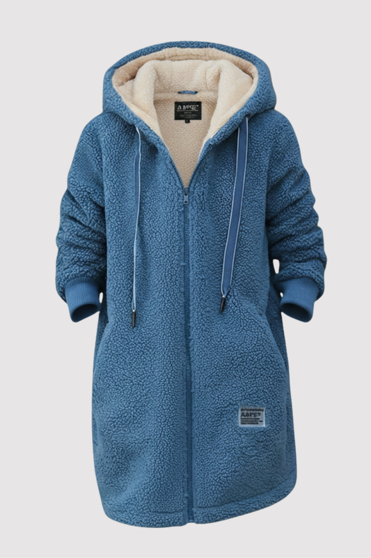 Damen Fleecejacke Regular Fit Kapuze Warm Atmungsaktiv Reißverschluss Freizeit Winterjacke