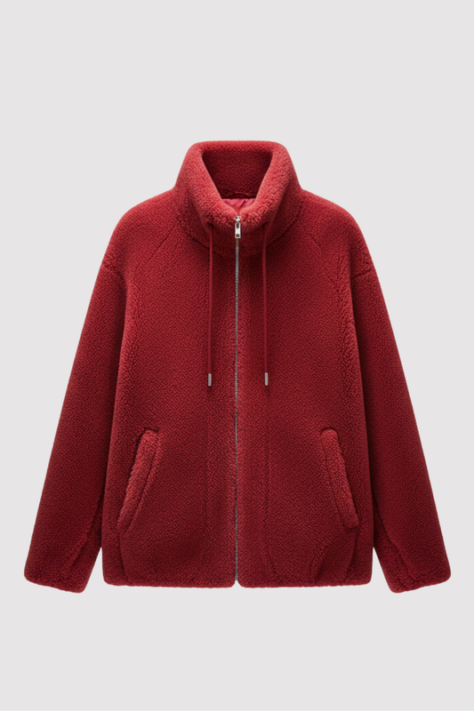 Damen Fleecejacke Warm Stehkragen Kordelzug Regular Fit Weich Freizeit Übergang