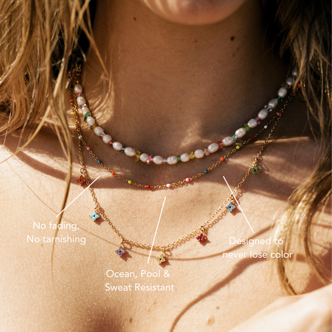 Damen Neon Choker Bunt mit Gold-Details, 18K PVD Edelstahl, wasserfest, verstellbar