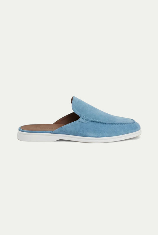 Herren Freizeitschuhe Hellblau Wildleder Mule Slip-On Offene Ferse Leichte Sommerschuhe