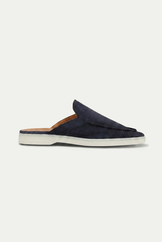 Loafer Marineblau Slip-on Mokassin offene Ferse weiße Gummisohle