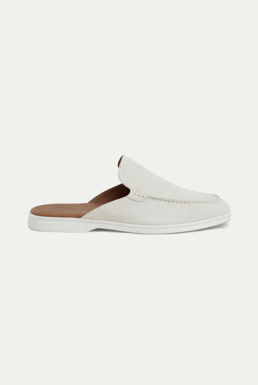 Herren Sommerschuhe Weiß Wildleder Clogs Offene Ferse Komfortschuhe Leicht Atmungsaktiv Slip-On