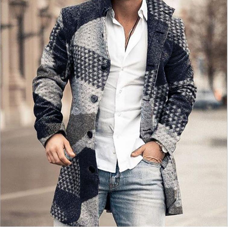 Herren Jacke Regular Fit Kariert Knopfverschluss Warm Übergang Alltag Casual Business Elegant