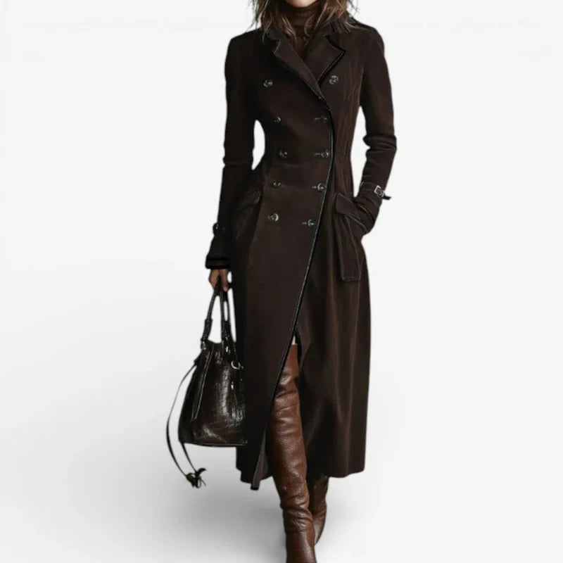 Women's Coat Long Waisted Elegant Belt Lapel Soft Surface