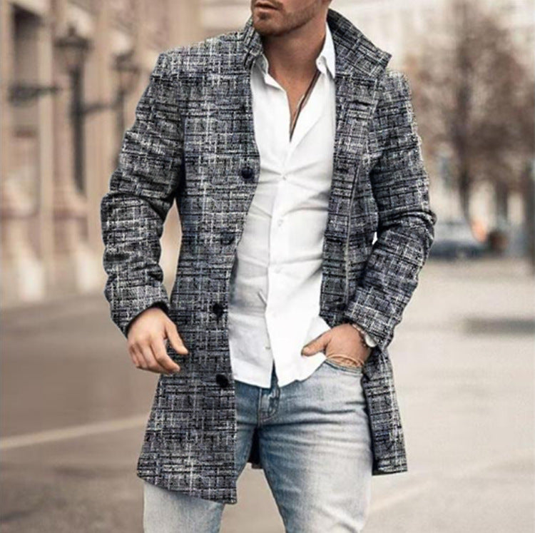 Herren Jacke Regular Fit Kariert Knopfverschluss Warm Übergang Alltag Casual Business Elegant