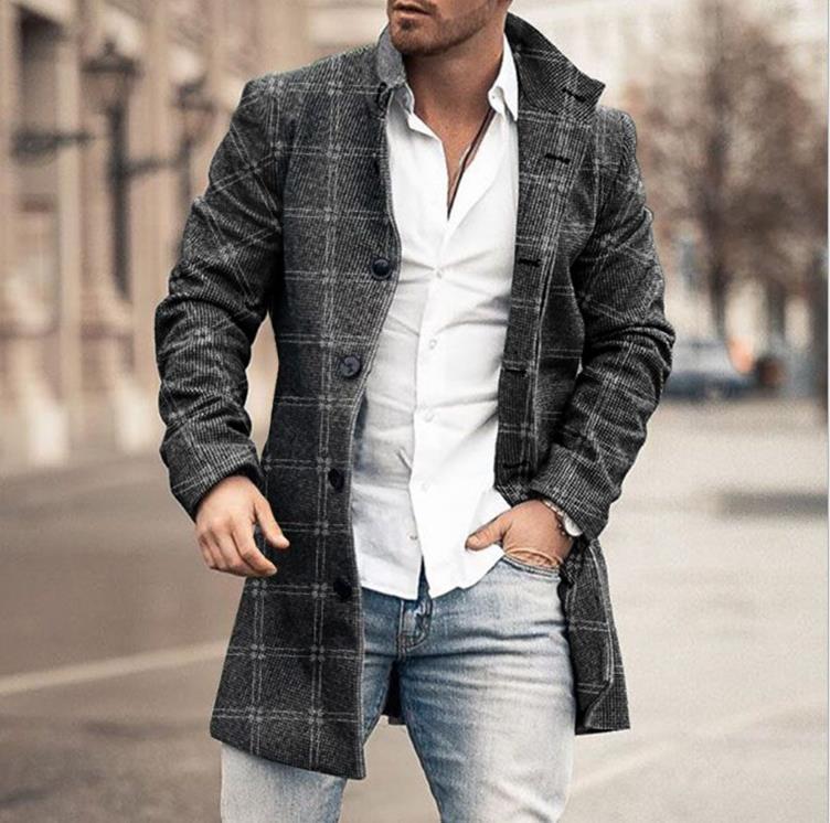 Herren Jacke Regular Fit Kariert Knopfverschluss Warm Übergang Alltag Casual Business Elegant