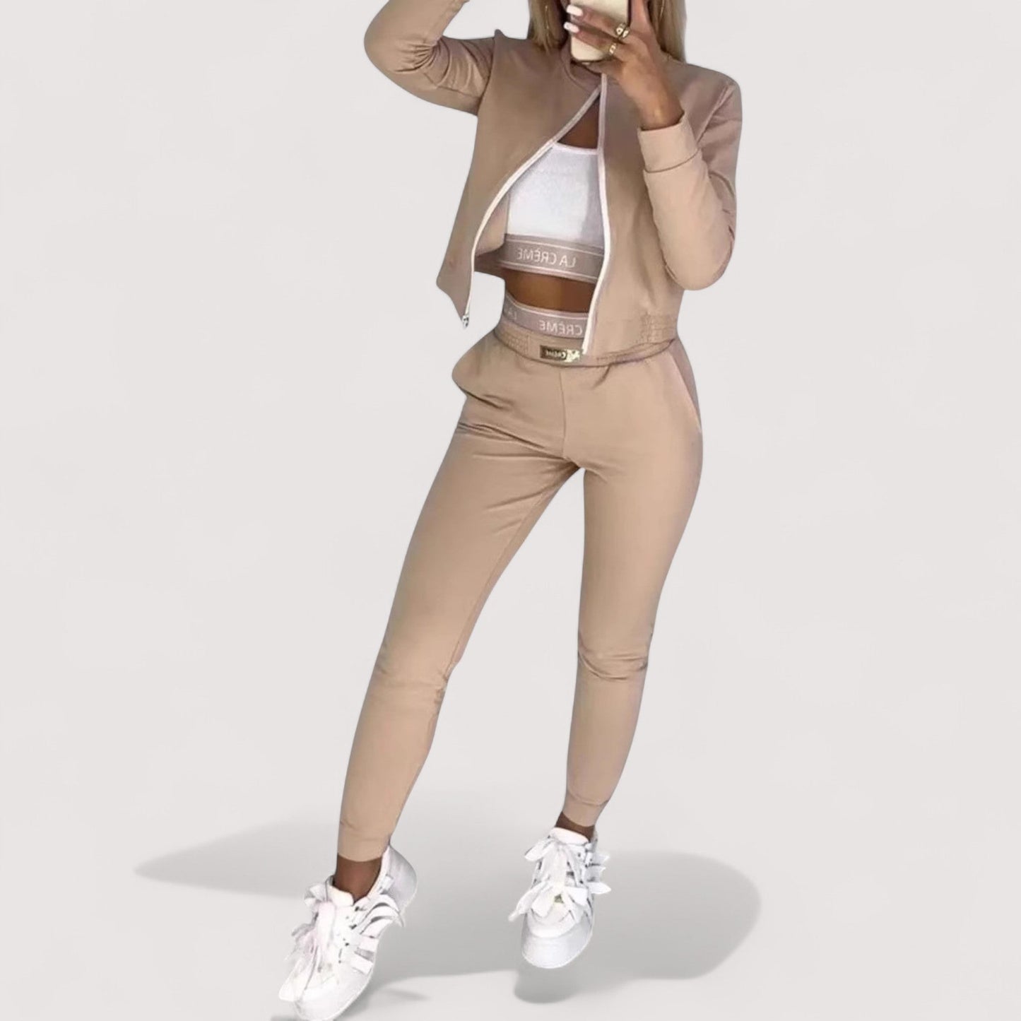 Damen Anzug Slim Fit einfarbig mit Reißverschluss-Details elegant bequeme Passform atmungsaktiv