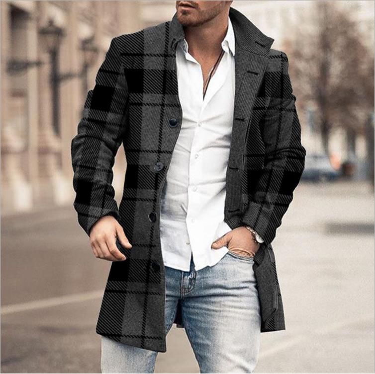 Herren Jacke Regular Fit Kariert Knopfverschluss Warm Übergang Alltag Casual Business Elegant