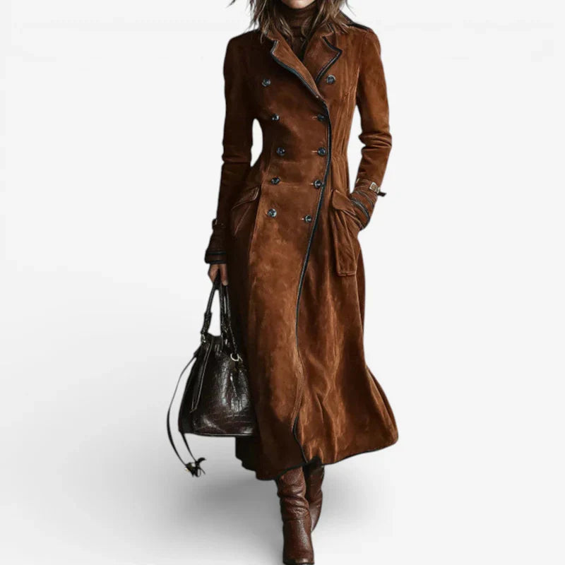Women's Coat Long Waisted Elegant Belt Lapel Soft Surface