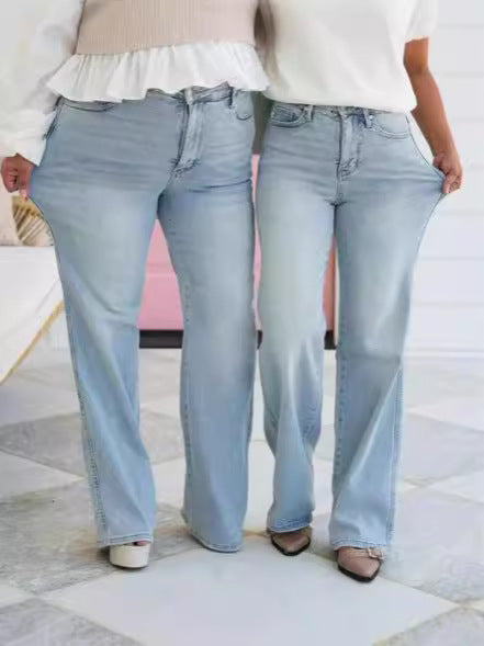 Damenjeans Stretch hohe Taille schlanke Bauchkontrolle, bequeme Passform