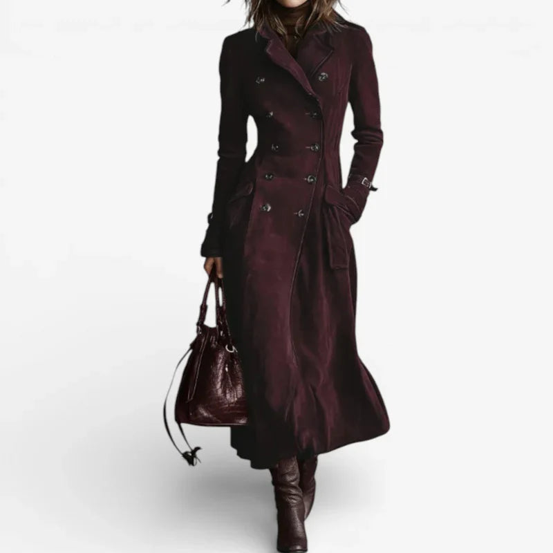 Women's Coat Long Waisted Elegant Belt Lapel Soft Surface