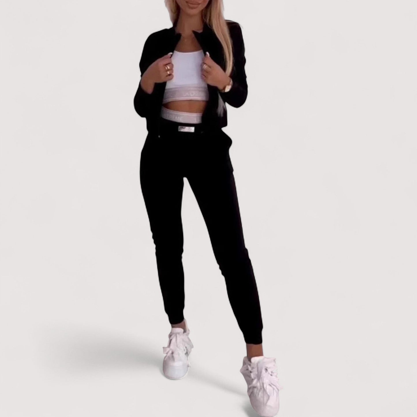 Damen Anzug Slim Fit einfarbig mit Reißverschluss-Details elegant bequeme Passform atmungsaktiv