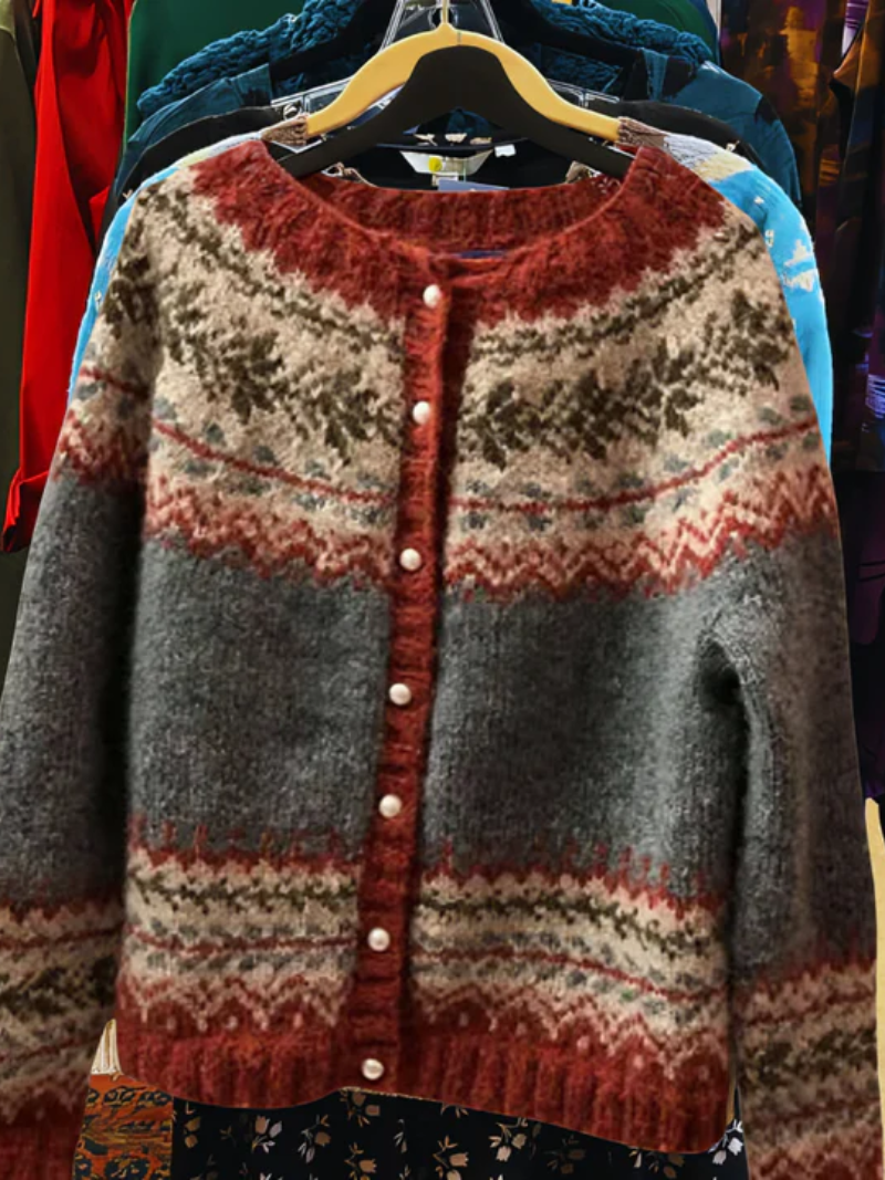 Damen Strickcardigan Knopfleiste Muster Warm Komfort Winter Alltag