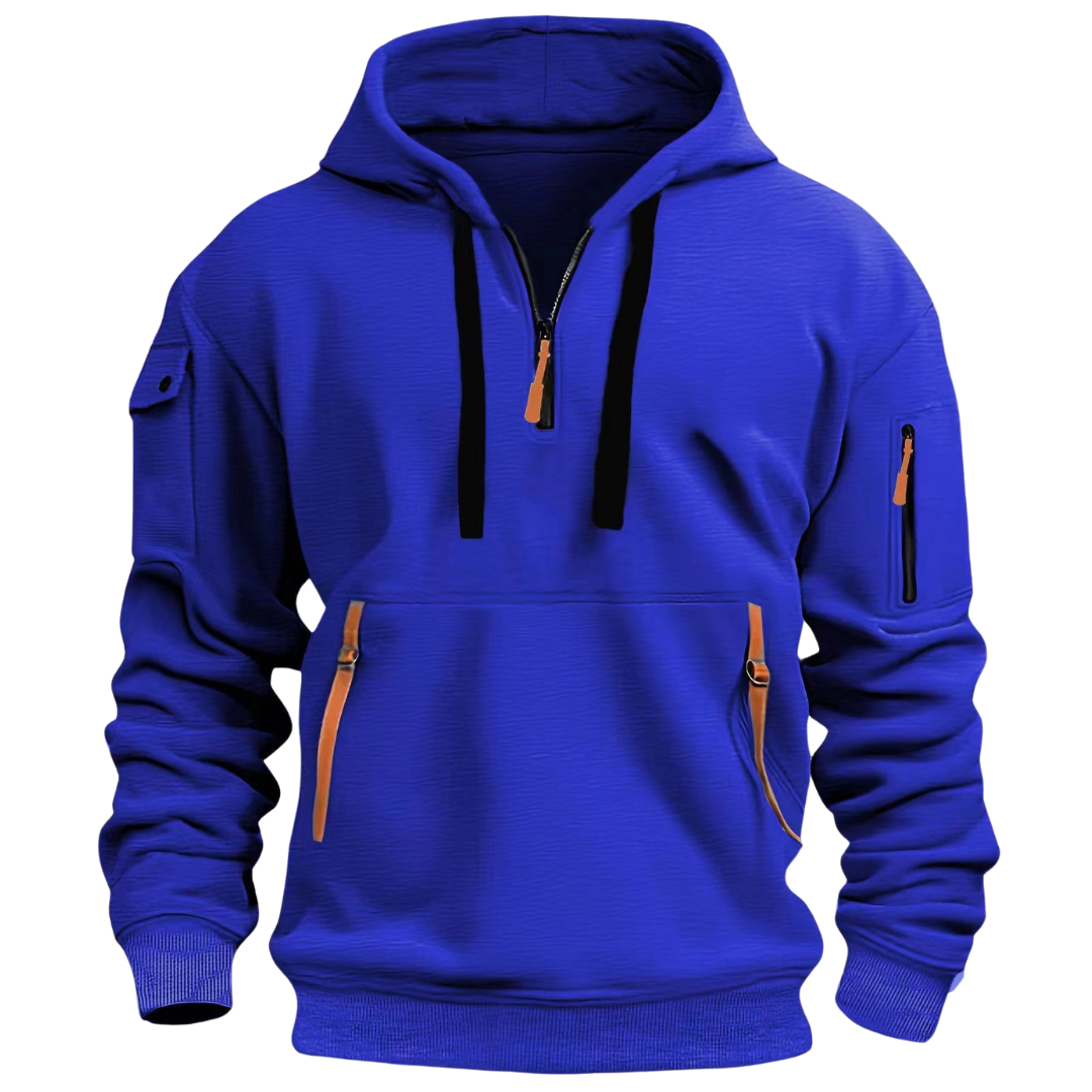 Herren Kapuzenpullover Regular Fit Mehrfachtaschen Reißverschluss Kontrastdetails Casual Alltag Outdoor Hoodie
