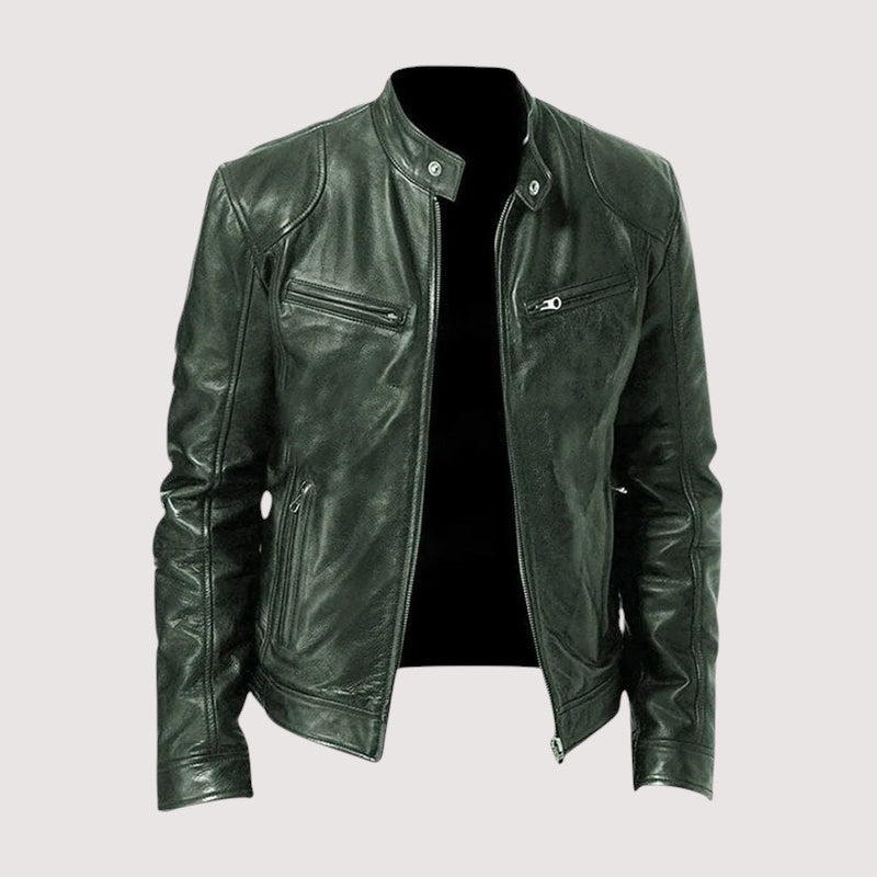 Herren Lederjacke Regular Fit Echtleder Stehkragen Reißverschluss Hüftlang Casual Business Elegant