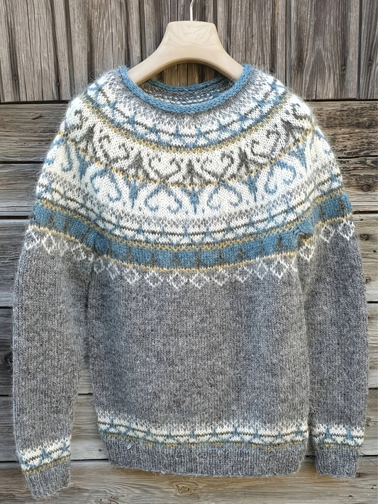 Damen Strickpullover Rundhals Muster Warm Komfort Winter Alltag