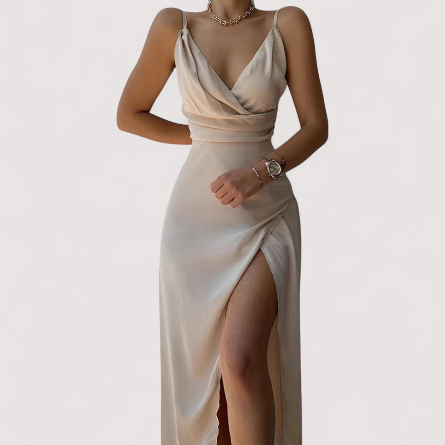 Damen Maxikleid Schlitz drapiert figurbetont fließend elegante Passform