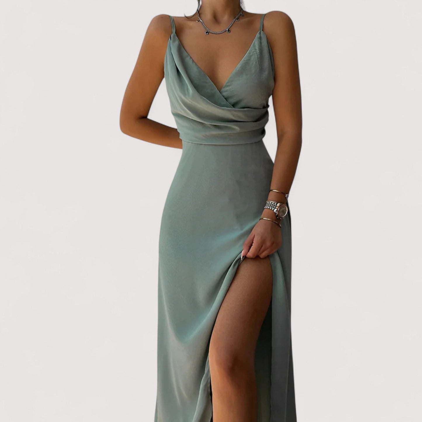 Damen Maxikleid Schlitz drapiert figurbetont fließend elegante Passform