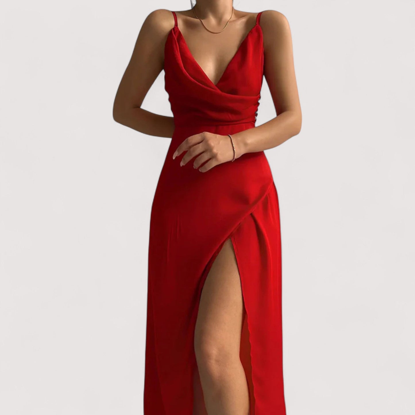 Damen Maxikleid Schlitz drapiert figurbetont fließend elegante Passform