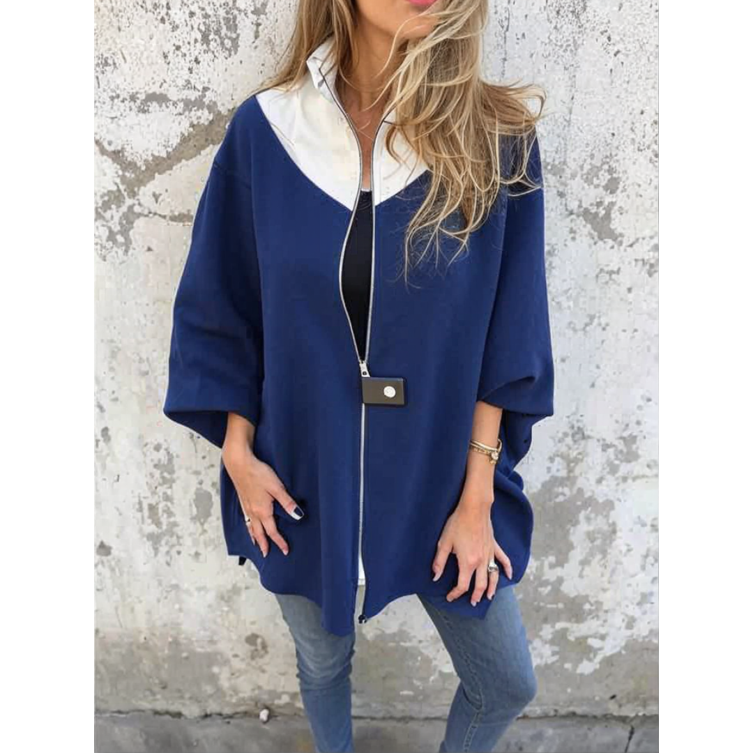 Damen Mantel Langarm Reißverschluss Hoher Kragen Lockerer Schnitt Minimalistisch Freizeit Elegant