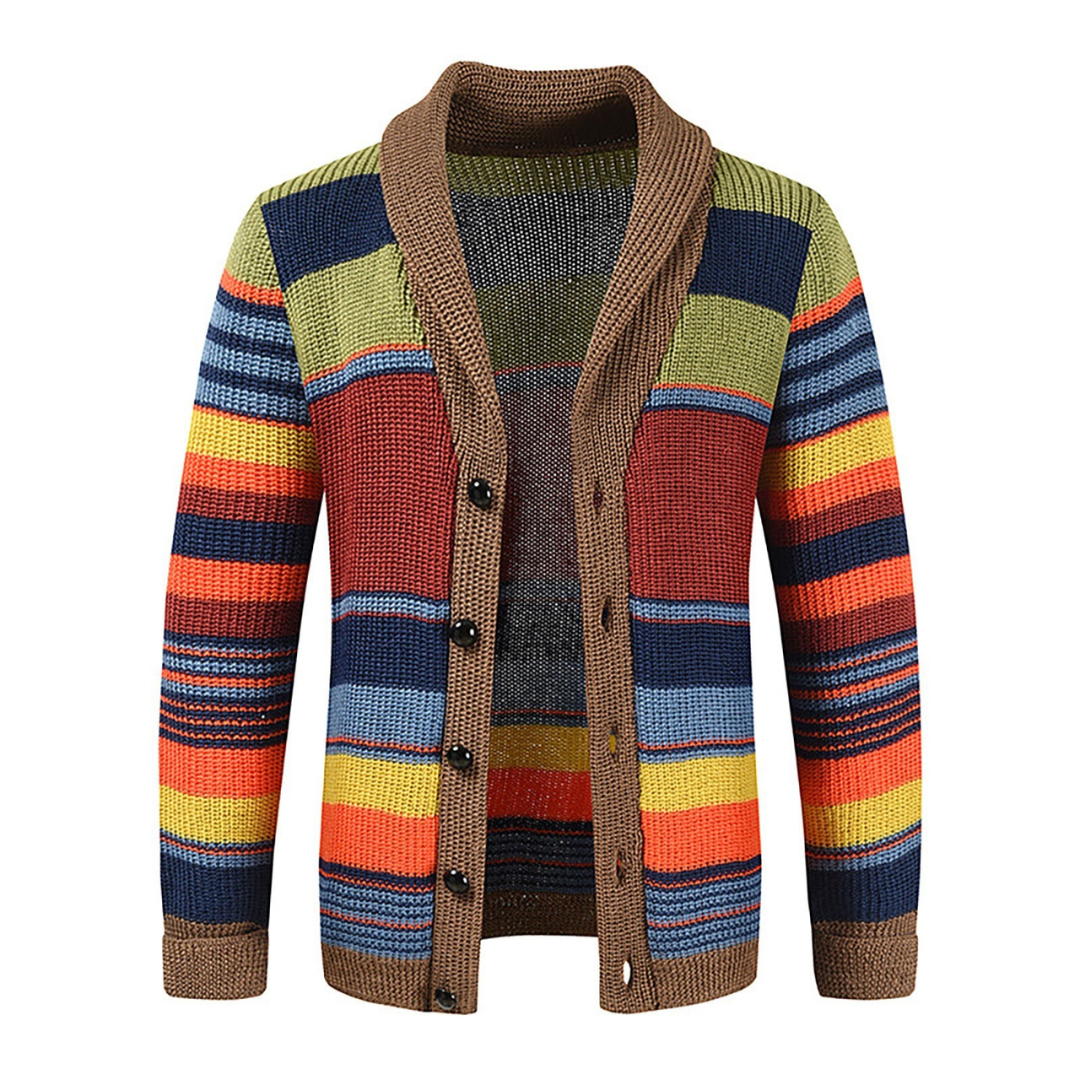 Damen Strickjacke Langarm Knopfleiste Bunt Muster Regular Fit Wollmischung Freizeit Winter Cardigan