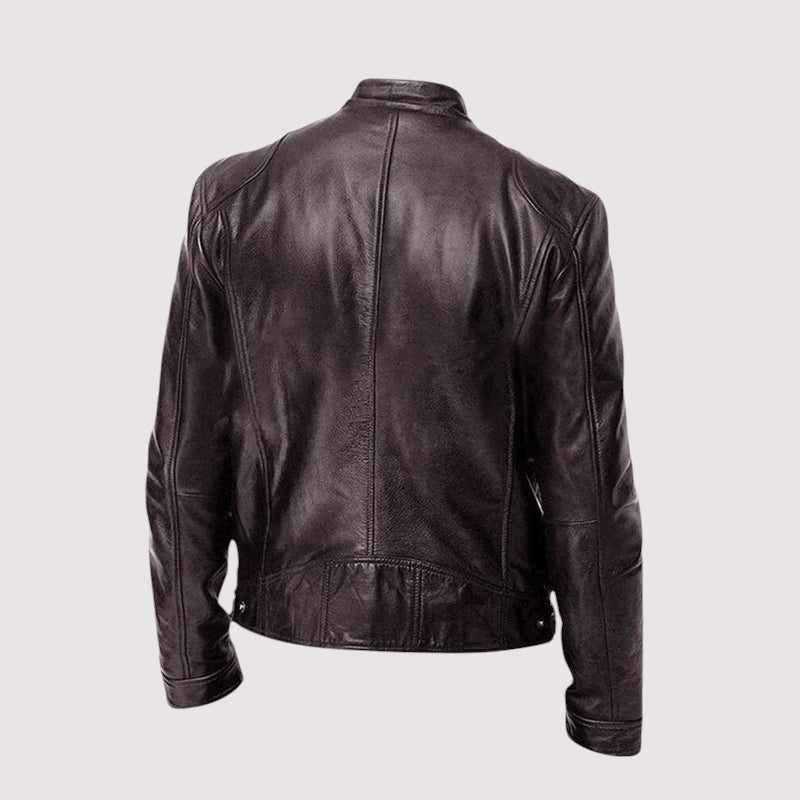 Herren Lederjacke Regular Fit Echtleder Stehkragen Reißverschluss Hüftlang Casual Business Elegant