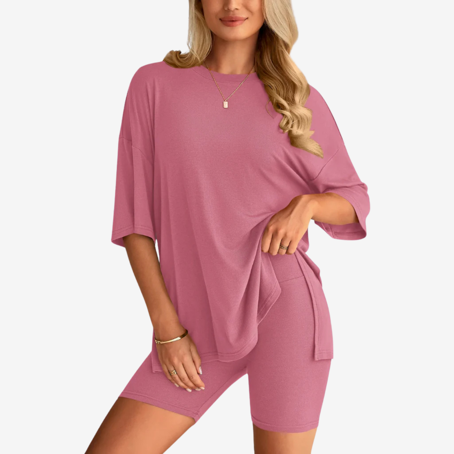 Damen T-Shirt und Shorts Set oversized locker geschnitten mit elastischem Bund bequem atmungsaktiv
