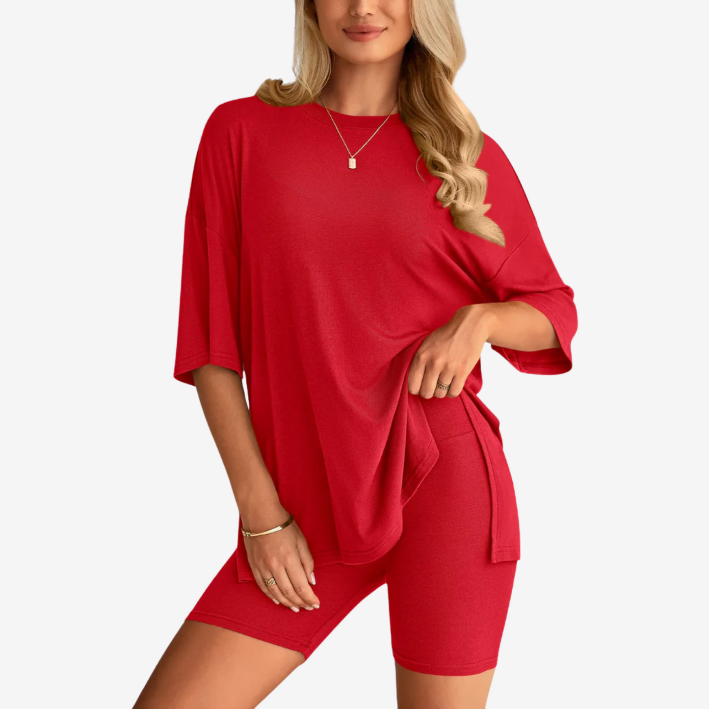 Damen T-Shirt und Shorts Set oversized locker geschnitten mit elastischem Bund bequem atmungsaktiv
