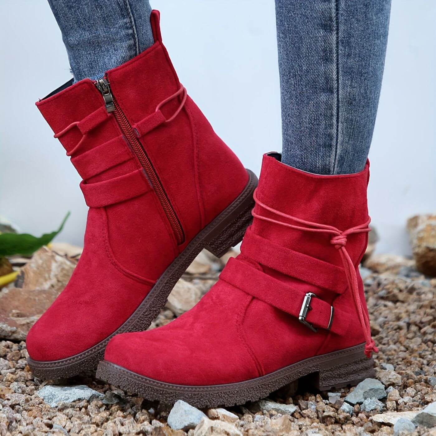 Damen Winterstiefel Blockabsatz Reißverschluss rutschfest warm bequem