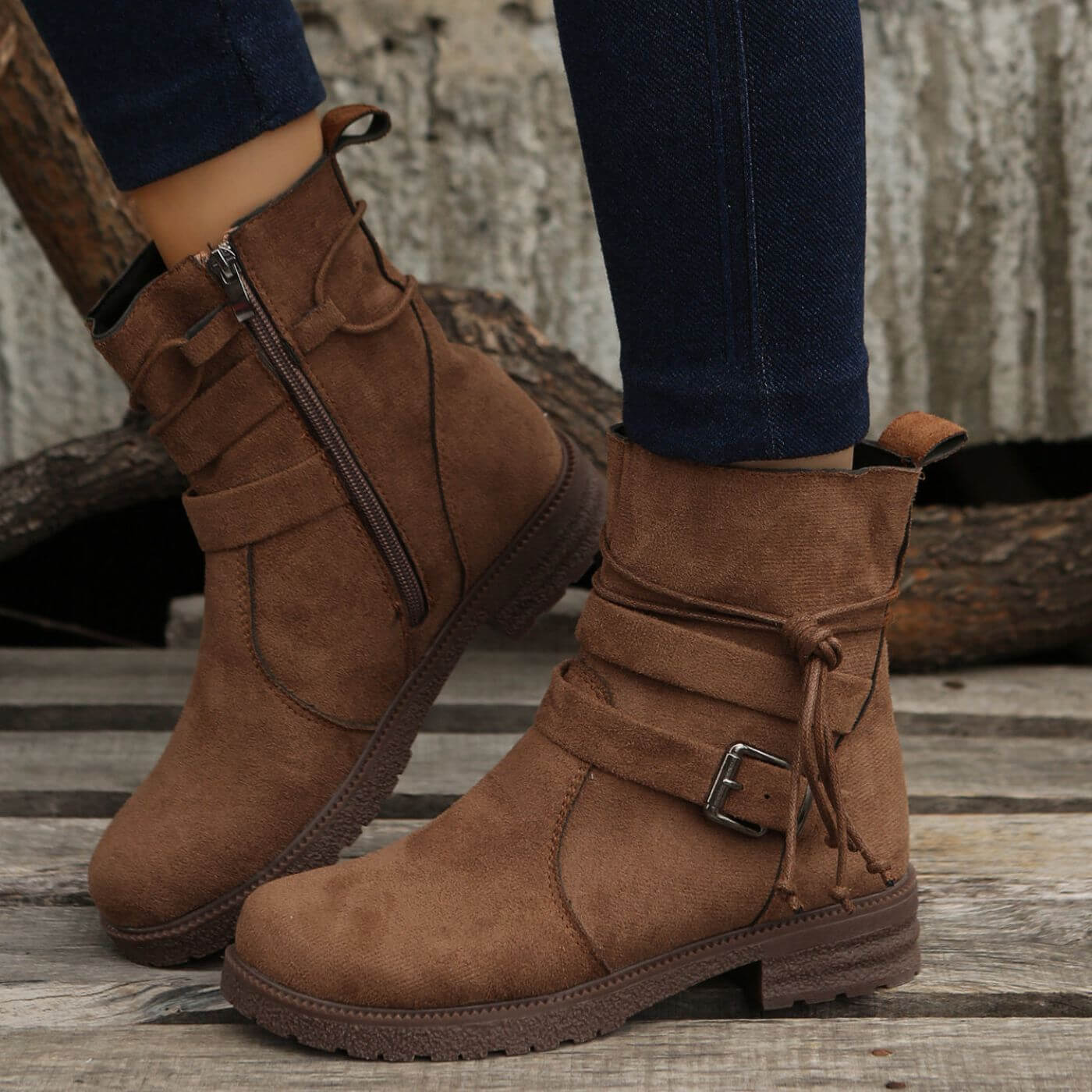 Damen Winterstiefel Blockabsatz Reißverschluss rutschfest warm bequem