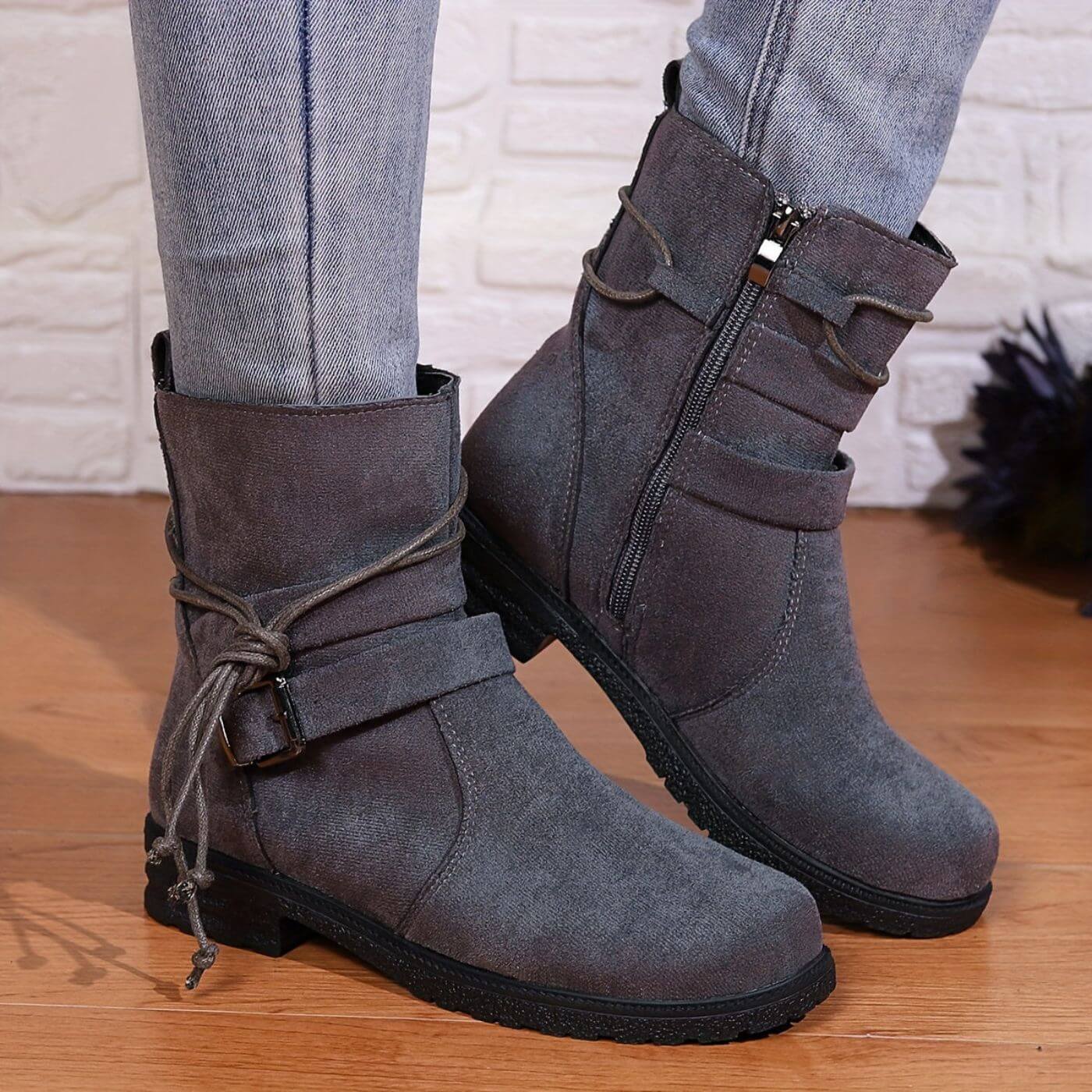 Damen Winterstiefel Blockabsatz Reißverschluss rutschfest warm bequem