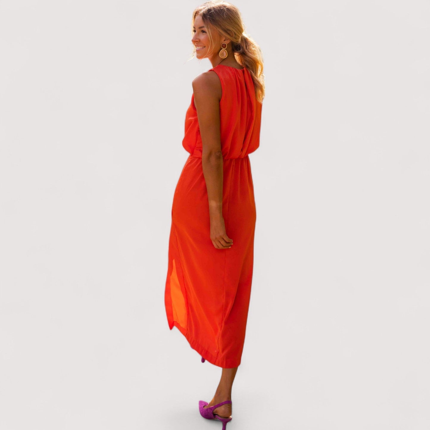 Damen Maxikleid hoher Ausschnitt Seitenschlitz fließend elegant sommerlich