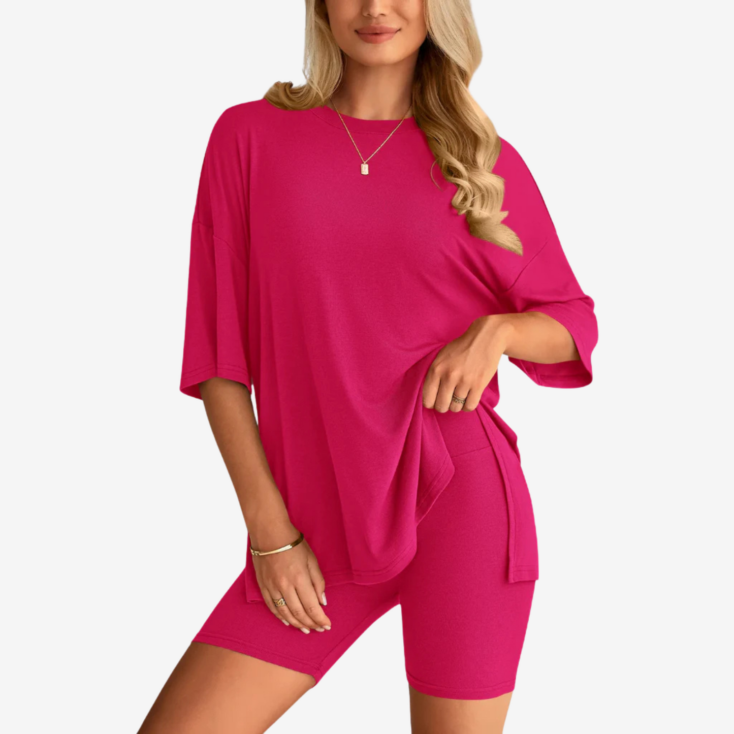 Damen T-Shirt und Shorts Set oversized locker geschnitten mit elastischem Bund bequem atmungsaktiv