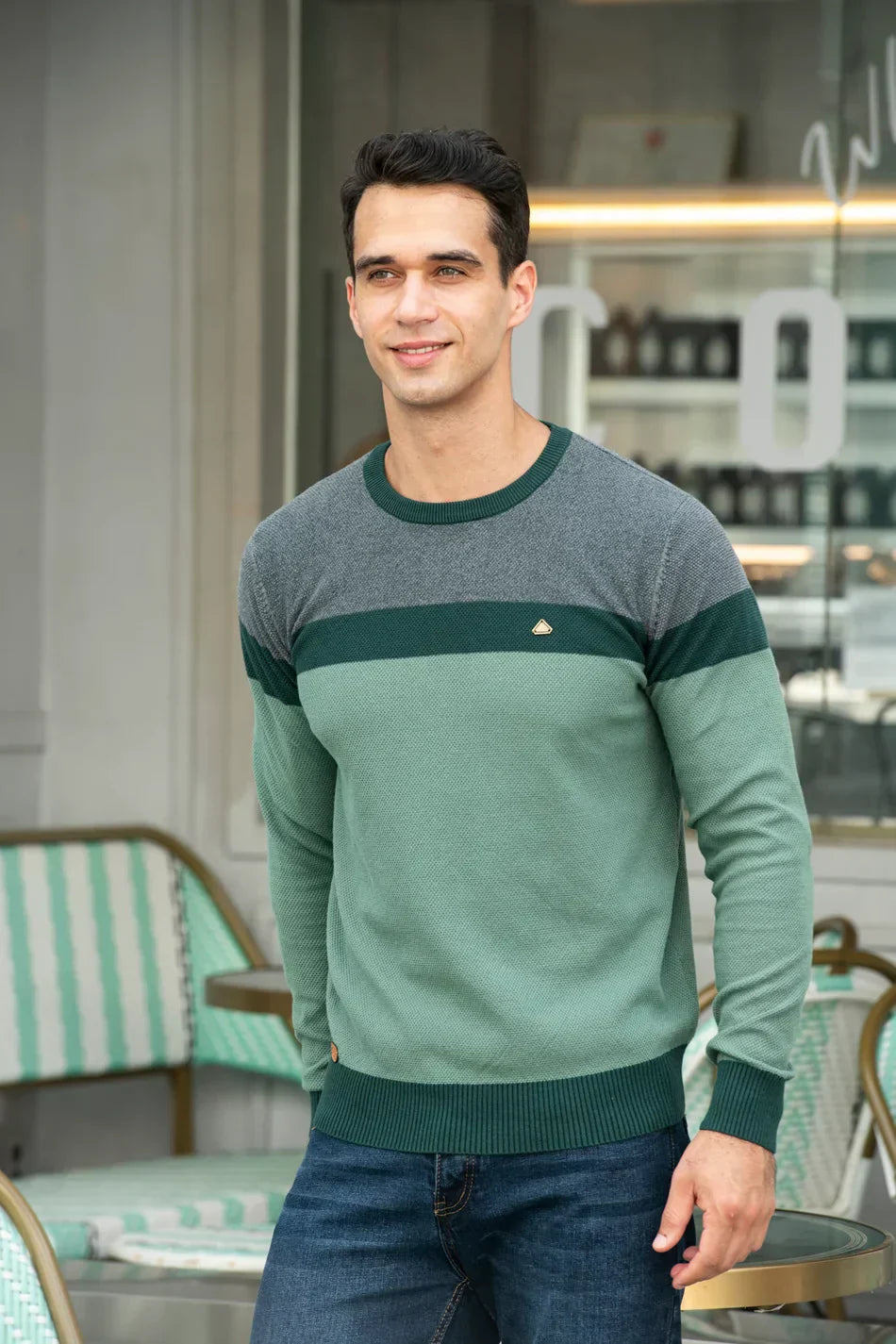 Herren Strickpullover Rundhals Slim Fit elastisch bequem atmungsaktiv Langarm