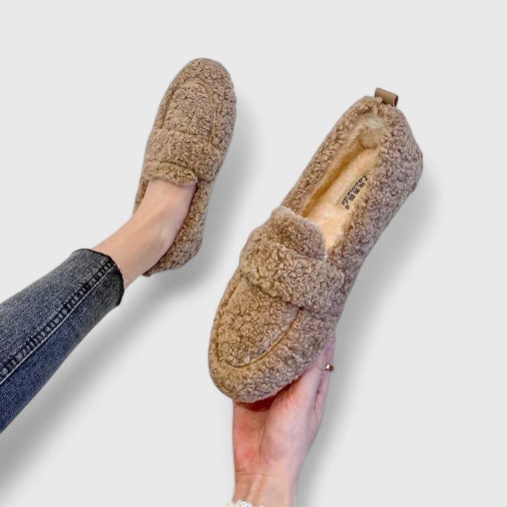 Damen Slipper gefüttert Lammwolle rutschfest Slip-On Hausschuhe warm Alltag Indoor Outdoor Schuhe