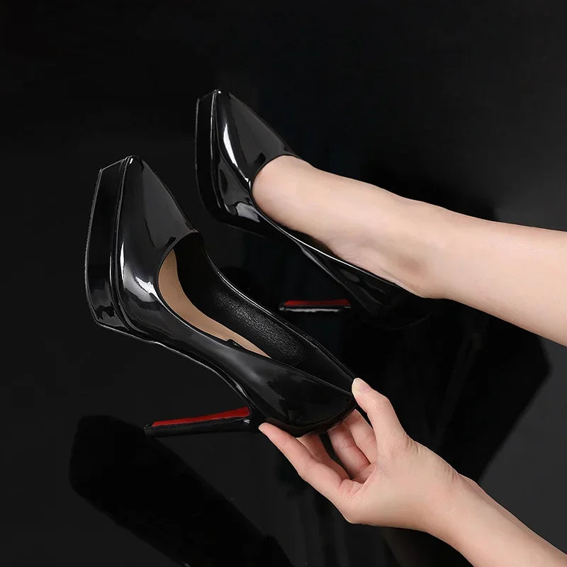 Damen Pumps Schwarz spitz Slip-On High Heels 10CM 12CM elegante Büro Party Hochzeitsschuhe