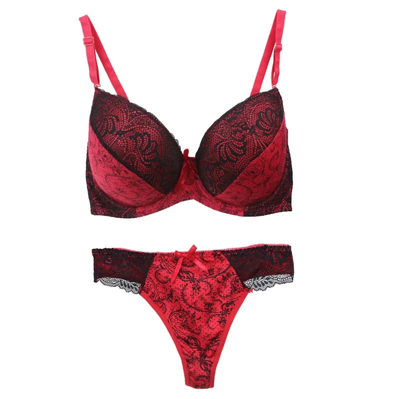 Damen BH-Set Türkis Schwarz Push-up Dessous Set mit Spitze und verstellbaren Trägern