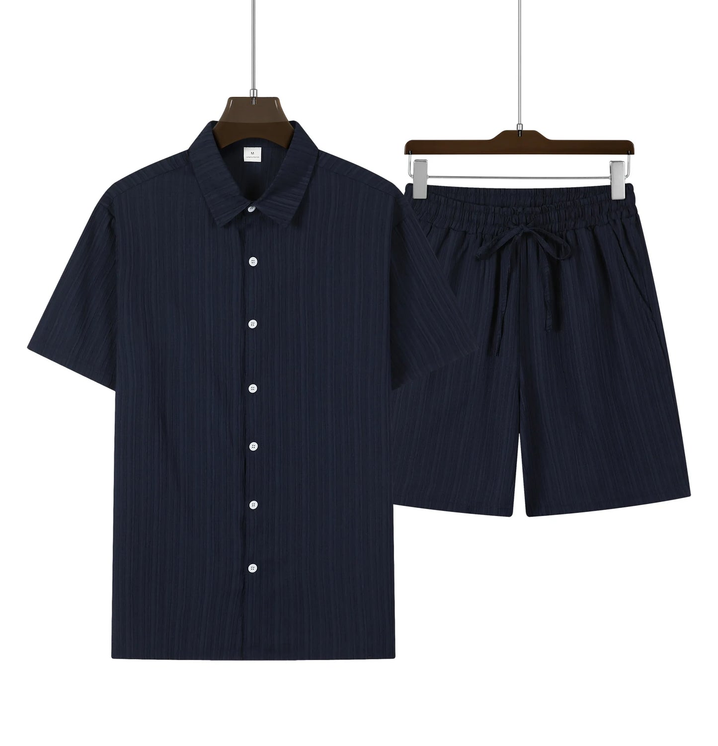 Herren Kurzarm Hemd Set Hellblau mit Shorts Freizeit Zweiteiler Sommer Outfit Knopfleiste