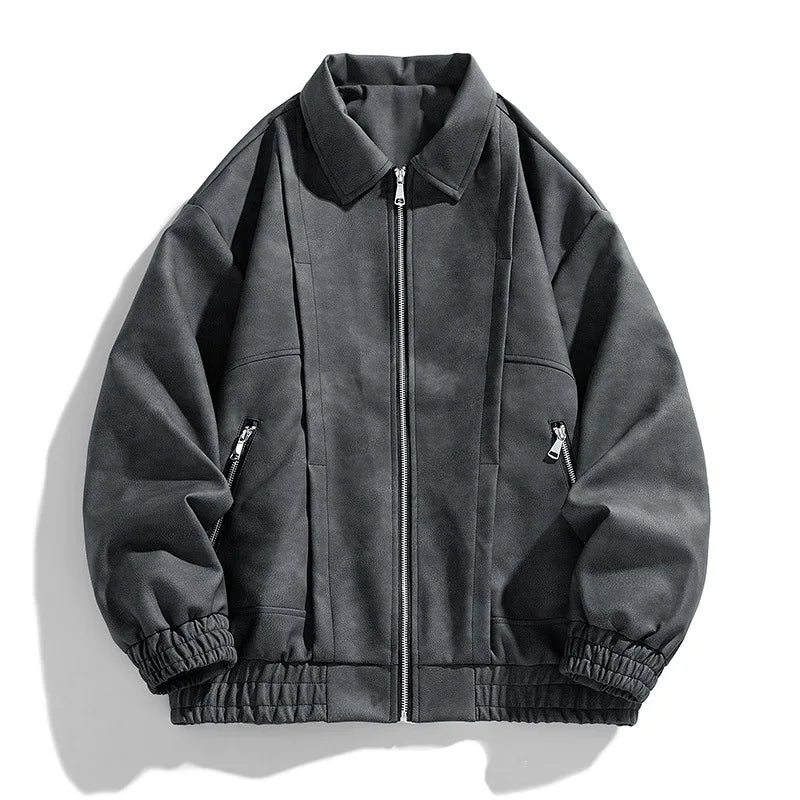 Herren Vintage Jacke einfarbig Regular Fit Langarm leichte Übergangsjacke Streetwear Freizeit