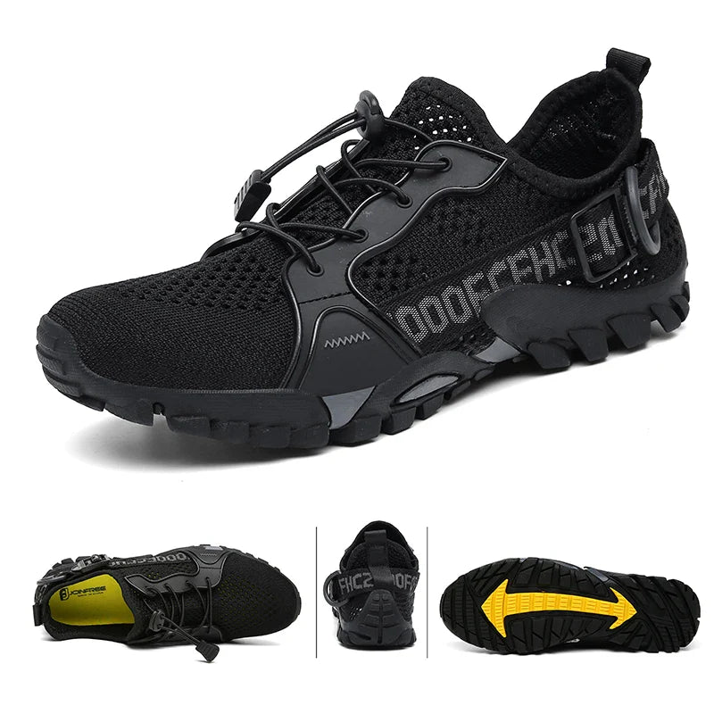 Damen Outdoorschuhe schwarz oliv mit Profilsohle und Schnellschnürung