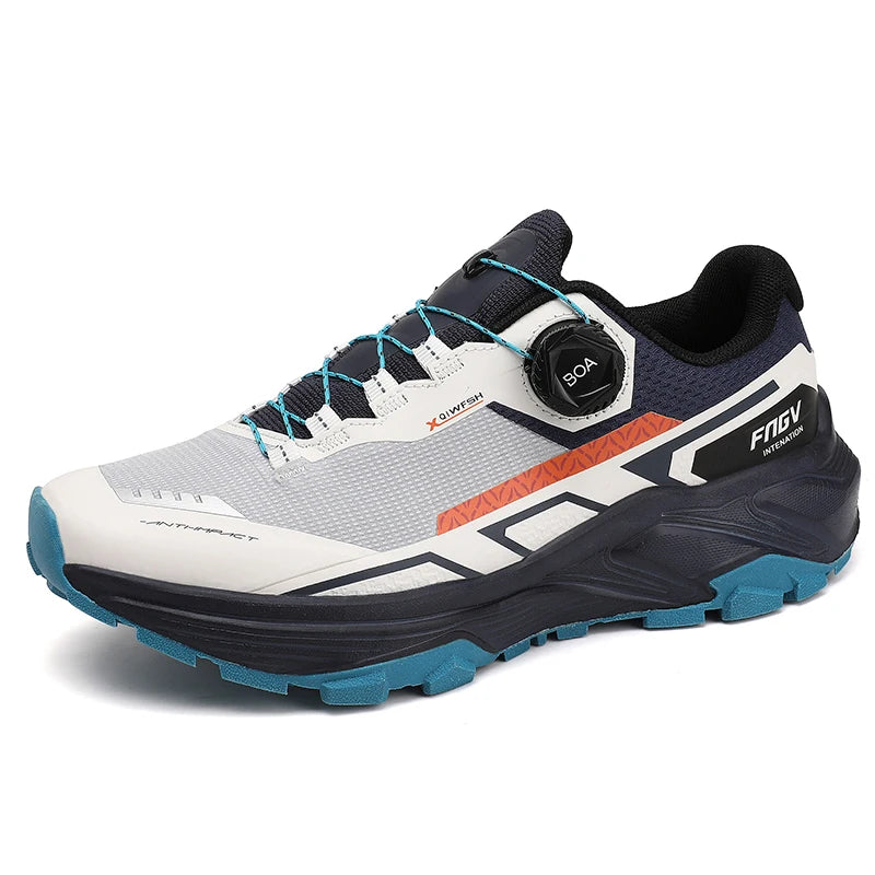 Trailrunning Schuhe Weiß Blau mit Drehverschluss rutschfest Outdoor Wanderschuhe Geländelaufschuhe